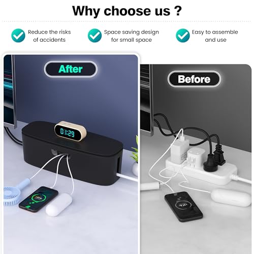 Naeety Cable Management Box - Large Cord Organizer Box to Hide Power Strip & Under Desk, TV Computer Wires Cable Organizer Box with Baby Proofs, Desk Cord Organizer for Home/Office - Black - Image 4