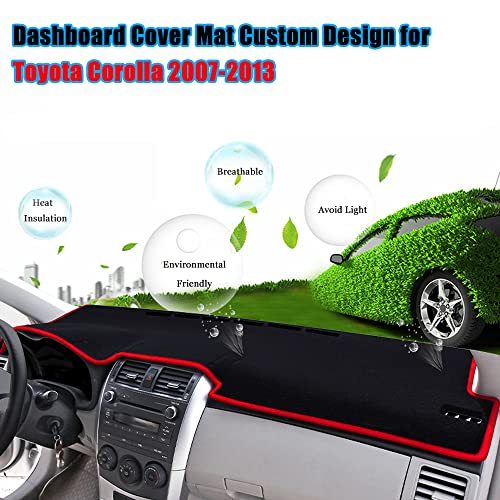 YOFAMO Car Dashboard Cover Custom Compatible with Toyota Corolla 2007 2008 2009 2010 2011 2012 2013 Anti-Skid Dashboard Mat Center Console Protector Cover Mat Sunshield Cover Mat(Red Edge) - Image 3