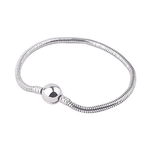 PH PandaHall 78 Inch Charm Bracelet Bead Charms Stainless Steel European Snake Chain Bracelets with Round Barrel Snap Clasp For Women Bracelet DIY Jewelry Making