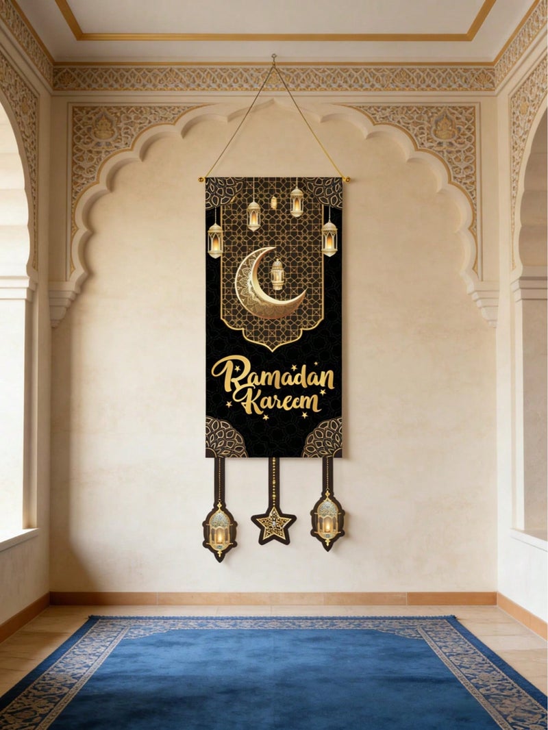 زينه رمضان لافتة بعبارة رمضان كريم بتصميم هلال وفوانيس للديكور الداخلي - زينه احتفال بشهر رمضان - Image 3