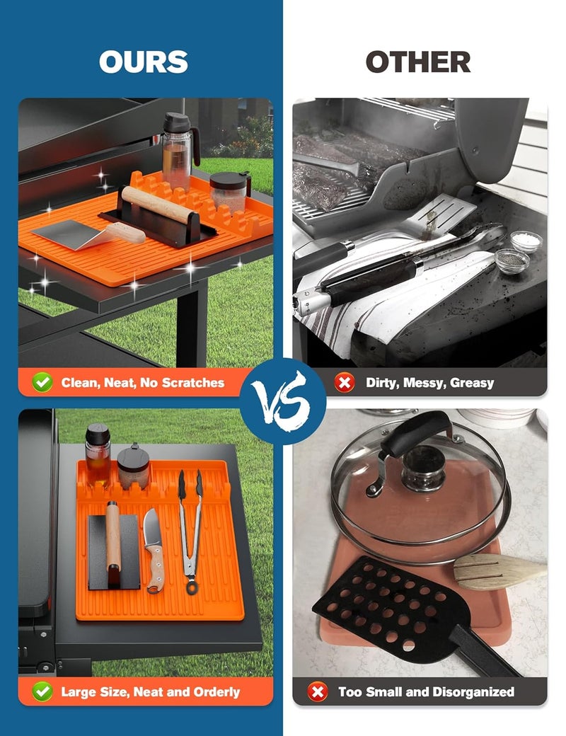 visnfa Silicone Griddle Tools Mat for Blackstone, Heat Resistant Spatula Mat, BBQ Grill Tool Rest, Silicone Grill Pad，Blackstone Griddle Accessories for Kitchen, Cooking & Countertop（Orange） - Image 5