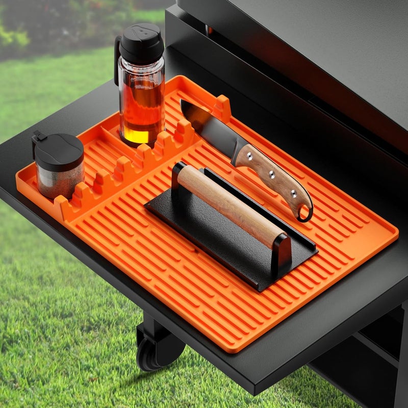 visnfa Silicone Griddle Tools Mat for Blackstone, Heat Resistant Spatula Mat, BBQ Grill Tool Rest, Silicone Grill Pad，Blackstone Griddle Accessories for Kitchen, Cooking & Countertop（Orange） - Image 1