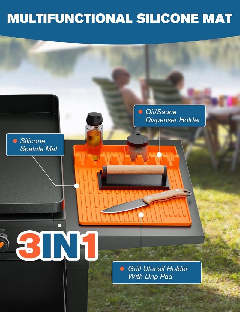 visnfa Silicone Griddle Tools Mat for Blackstone, Heat Resistant Spatula Mat, BBQ Grill Tool Rest, Silicone Grill Pad，Blackstone Griddle Accessories for Kitchen, Cooking & Countertop（Orange） - Image 4