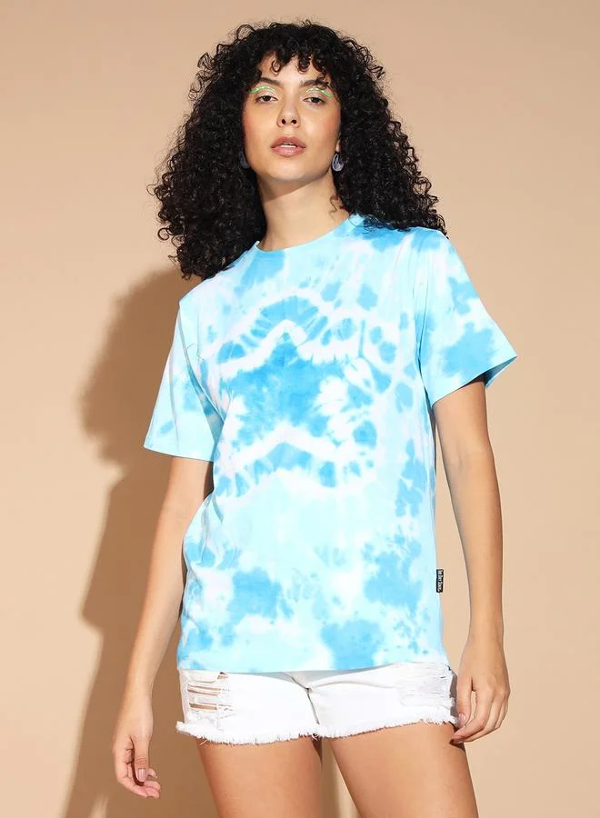Take Two Women Blue Tie-Dye Cotton T-Shirt By The Dry State