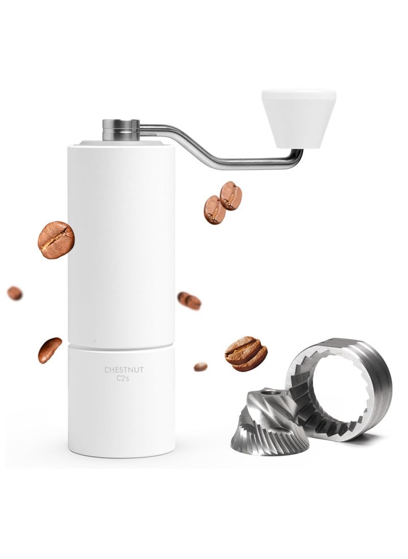 TIMEMORE Chestnut C2S Manual Coffee Grinder Stainless Steel S2C Conical Burr Coffee Grinder, Capacity 25g Hand Coffee Bean Grinder, Adjustable Grinder Setting, Double Bearing Positioning (White)  - Image 1