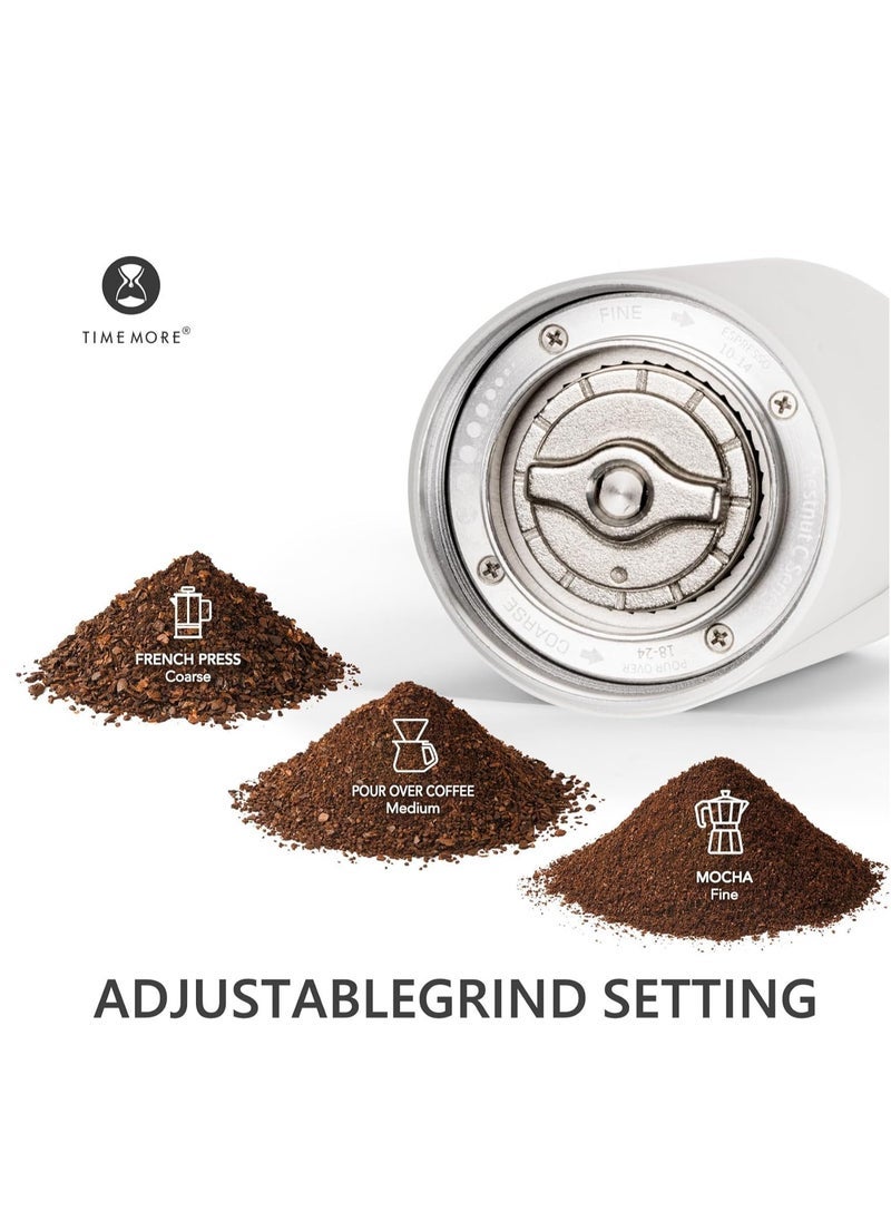 TIMEMORE Chestnut C2S Manual Coffee Grinder Stainless Steel S2C Conical Burr Coffee Grinder, Capacity 25g Hand Coffee Bean Grinder, Adjustable Grinder Setting, Double Bearing Positioning (White)  - Image 3