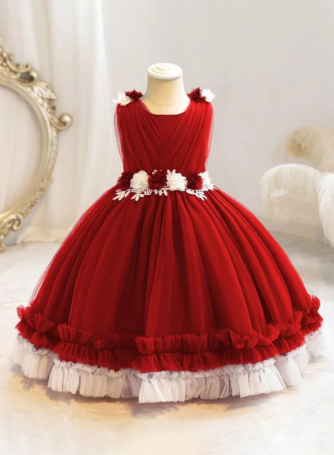 Take Two  Girls Ruffle Hem Floral Detail Bow Party Dress for Women | Best Price UAE