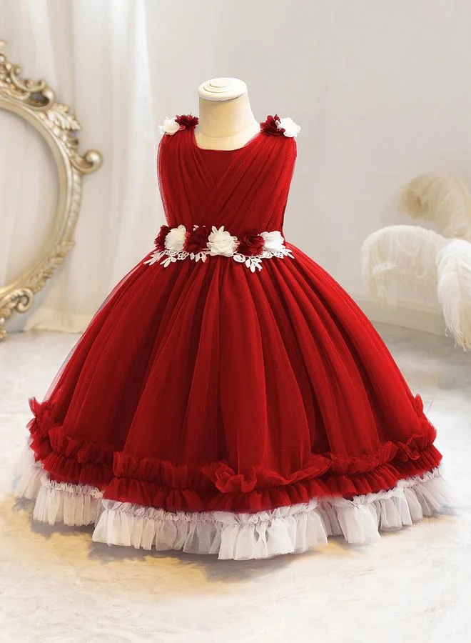 Take Two  Girls Ruffle Hem Floral Detail Bow Party Dress for Women | Best Price UAE