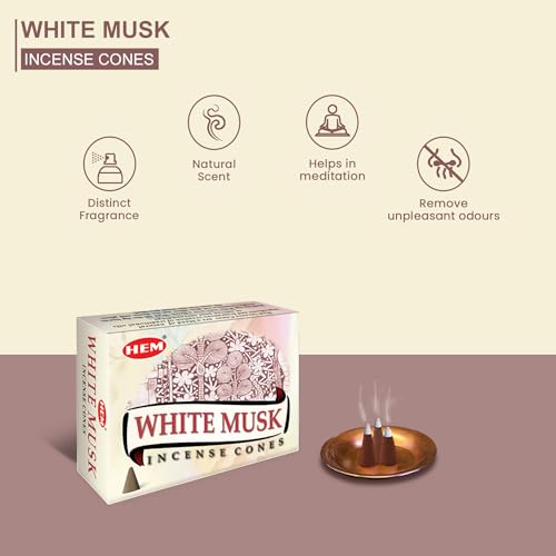 Hem White Musk Incense Cones – Case of 12 Boxes (10 Cones Each) | Soft Musky Aroma for Calmness, Purification & Positivity | Natural Handcrafted Cones for Meditation, Relaxation & Home Fragrance - Image 4