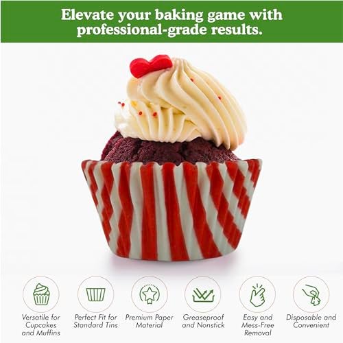 Regency Wraps Greaseproof Professional Grade Baking Cups, Pack of 40, Standard Liners, Red/White Stripe, for Cupcakes, Muffins, Candy, Non Stick - Image 2