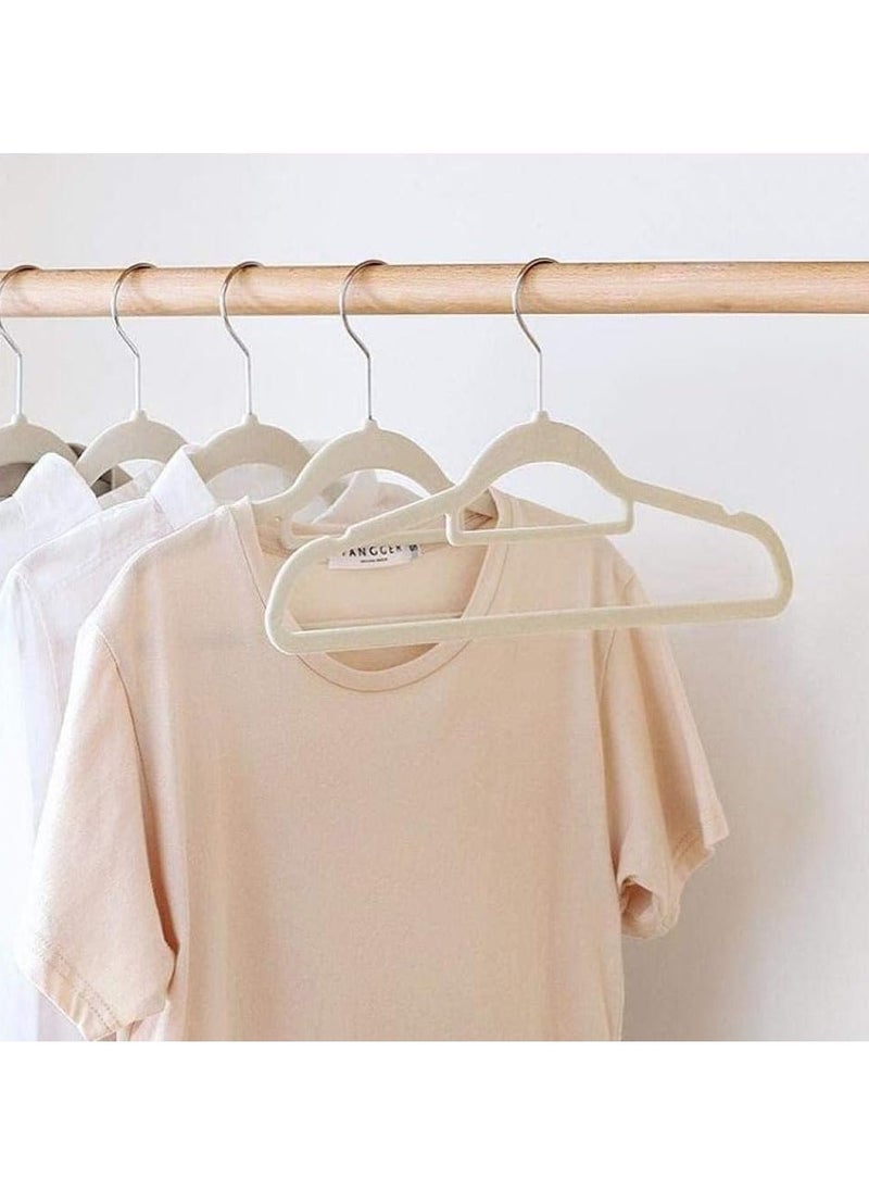 D'HOME D'Home Velvet Non-Slip Hangers 42cm – Slim, Durable Clothes Hangers with 360° Swivel Hook – Space-Saving Hangers for Abaya, Kandora, Kaftan, Suits, Dresses & Pants – Beige (Pack of 30)  - Image 2