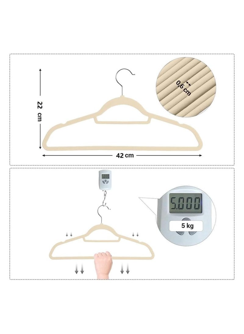 D'HOME D'Home Velvet Non-Slip Hangers 42cm – Slim, Durable Clothes Hangers with 360° Swivel Hook – Space-Saving Hangers for Abaya, Kandora, Kaftan, Suits, Dresses & Pants – Beige (Pack of 30)  - Image 3