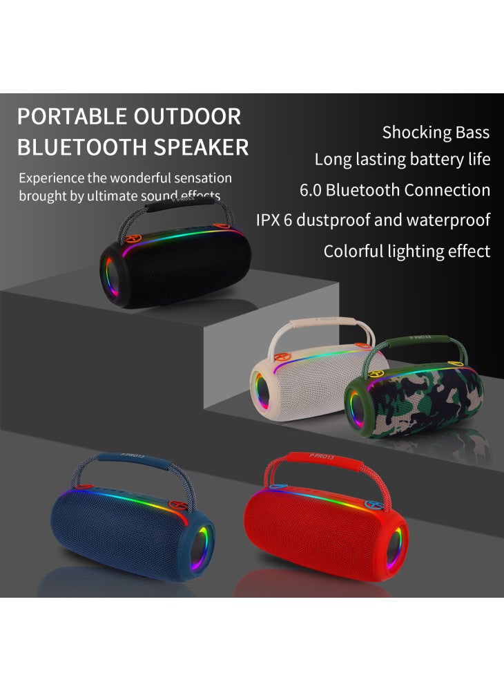 PRO13 Portable Bluetooth-Compatible Speaker Outdoor Waterproof Heavy Bass Sound Box with Handle - Red - Image 5