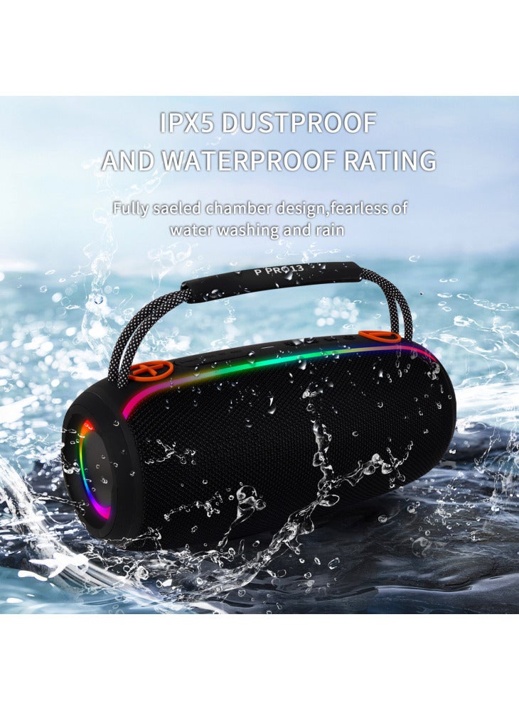 PRO13 Portable Bluetooth-Compatible Speaker Outdoor Waterproof Heavy Bass Sound Box with Handle - Red - Image 2