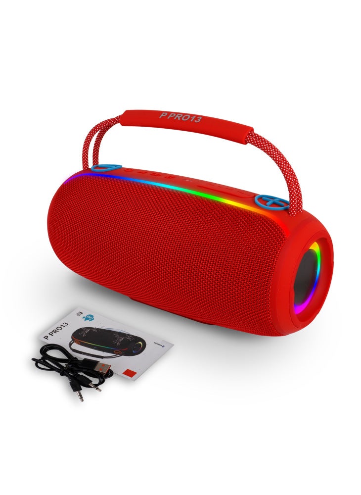 PRO13 Portable Bluetooth-Compatible Speaker Outdoor Waterproof Heavy Bass Sound Box with Handle - Red - Image 1