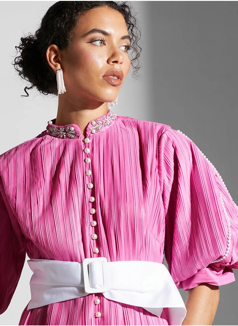 Threadz by Ajooni Belted Button Detail Dress