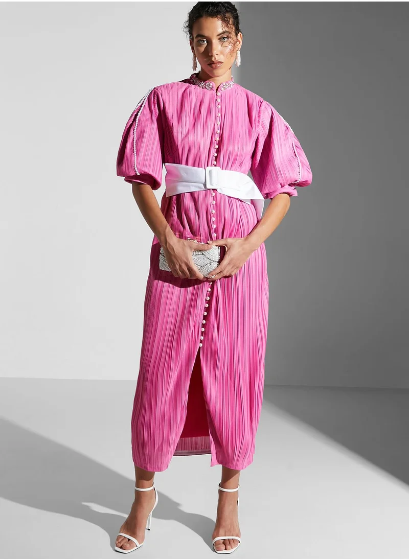 Threadz by Ajooni Belted Button Detail Dress