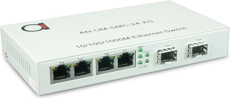 ADNET 2 x Open SFP Slot + 4 x UTP Cat5e/Cat6 10/100/1000 Copper Ports - Gigabit Ethernet - Fiber Media Converter - Mini Switch - AutoSensing - Fiber Slot Supporting Any Mini GBIC/SFP Gigabit Type - Image 1