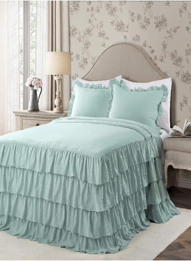 Lush Decor Lush Decor Lush Décor Allison Ruffle Skirt Bedspread Aqua Vintage Chic Farmhouse Style Lightweight 3 Piece Set Full,  - Image 1