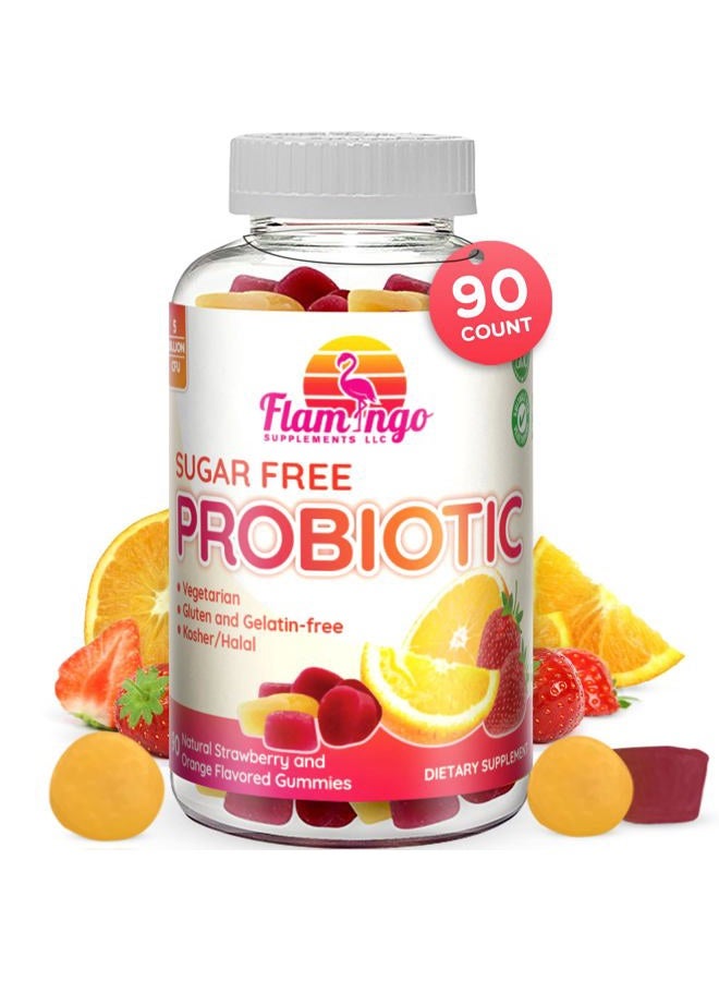 Flamingo Supplements Probiotic Gummies Sugar Free- 5 Billion CFU Reduce Gas, Bloating - Probiotics for Women, Kids and Mens Probiotic- Bacillus Coagulans- Natural, Vegan, Vegetarian, Kosher, Halal –90 Gummy Probiotics - Image 1