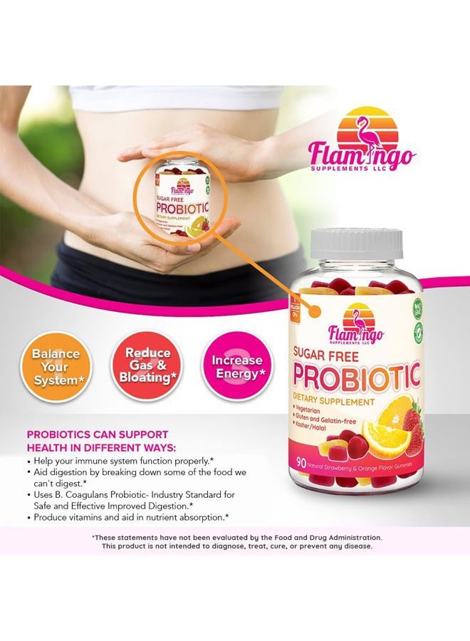 Flamingo Supplements Probiotic Gummies Sugar Free- 5 Billion CFU Reduce Gas, Bloating - Probiotics for Women, Kids and Mens Probiotic- Bacillus Coagulans- Natural, Vegan, Vegetarian, Kosher, Halal –90 Gummy Probiotics - Image 3