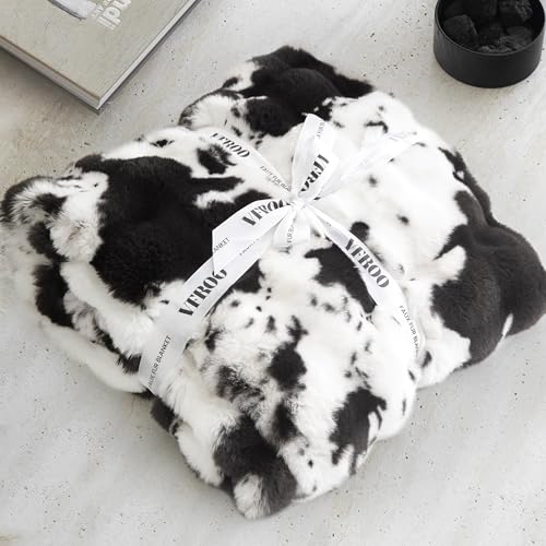 VFROO Ultra Plush Bubble Faux Rabbit Fur Blanket – 950GSM Thick Fluffy Throw Blanket for Bed, Couch, Sofa, Home Decor or Mothers Day Birthday Gifts for Women, 50" × 60", Black Cow - Image 5