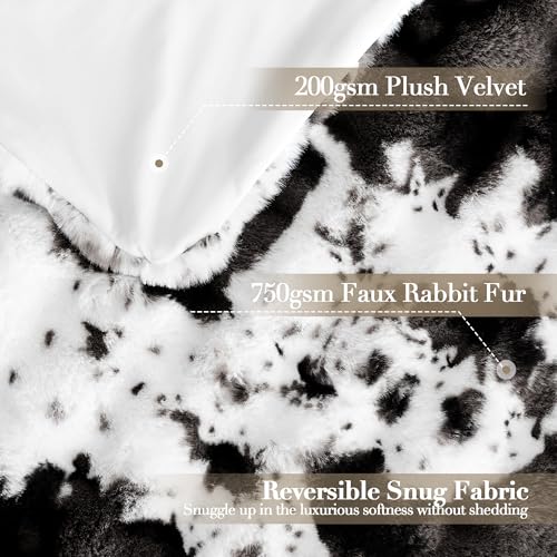 VFROO Ultra Plush Bubble Faux Rabbit Fur Blanket – 950GSM Thick Fluffy Throw Blanket for Bed, Couch, Sofa, Home Decor or Mothers Day Birthday Gifts for Women, 50" × 60", Black Cow - Image 2