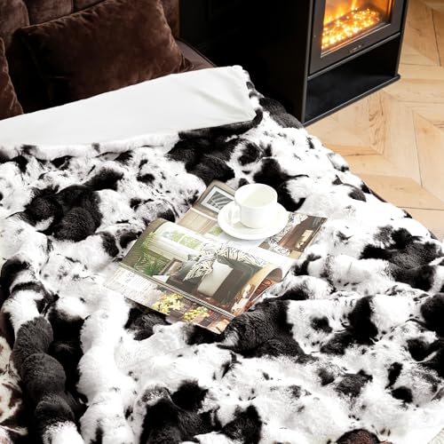 VFROO Ultra Plush Bubble Faux Rabbit Fur Blanket – 950GSM Thick Fluffy Throw Blanket for Bed, Couch, Sofa, Home Decor or Mothers Day Birthday Gifts for Women, 50" × 60", Black Cow - Image 4