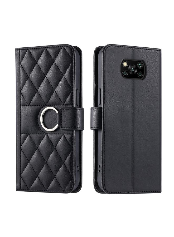 Case For Xiaomi Poco X3 / X3 NFC / X3 Pro Ring Buckle Rhombic Leather Phone Case
