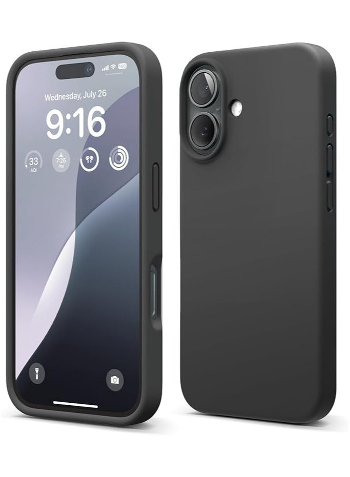 Silicone Case for iPhone 16  6.1 inch, Slim Liquid Silicone Case Shockproof Full Body Protection Phone Case with Anti-Scratch Microfiber Ultra Slim Soft Bumper Cover - Black  - Image 1