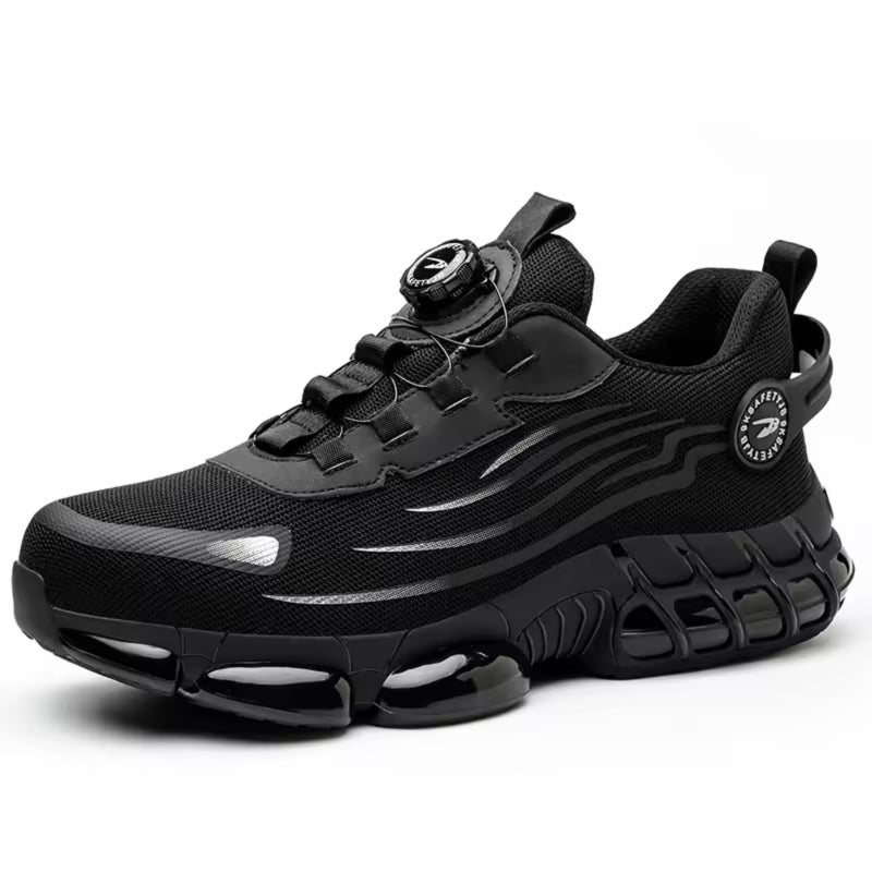 Anti-smash Anti-pressure Wide European Standard Steel Head Pressure Resistance ≥15000N Impact Resistance >200J Stab-proof Kevlar Solid Puncture Resistance ≥1100N PU Air Cushion Sole Puncture-resistant Wear-resistant Iron Filings-resistant Upper Material Flying Weave Color Black/Gray Midsole Material Kevlar Toe Cap Steel Toe Size 36-46 - Image 1