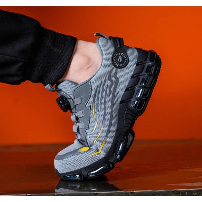 Anti-smash Anti-pressure Wide European Standard Steel Head Pressure Resistance ≥15000N Impact Resistance >200J Stab-proof Kevlar Solid Puncture Resistance ≥1100N PU Air Cushion Sole Puncture-resistant Wear-resistant Iron Filings-resistant Upper Material Flying Weave Color Black/Gray Midsole Material Kevlar Toe Cap Steel Toe Size 36-46 - Image 4