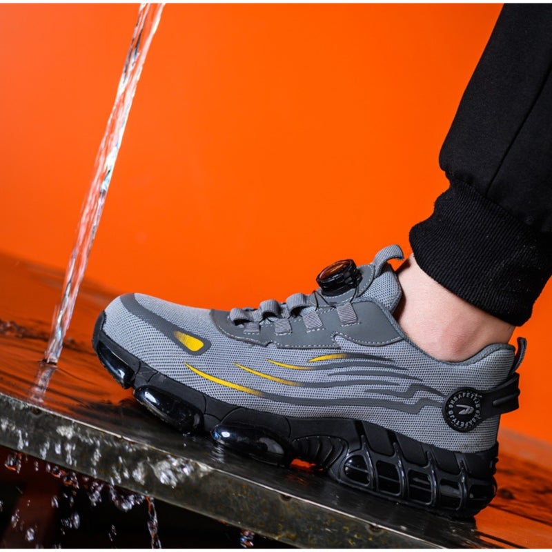Anti-smash Anti-pressure Wide European Standard Steel Head Pressure Resistance ≥15000N Impact Resistance >200J Stab-proof Kevlar Solid Puncture Resistance ≥1100N PU Air Cushion Sole Puncture-resistant Wear-resistant Iron Filings-resistant Upper Material Flying Weave Color Black/Gray Midsole Material Kevlar Toe Cap Steel Toe Size 36-46 - Image 3
