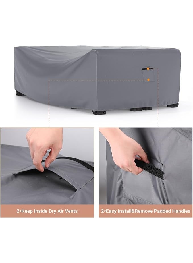 غطاء أثاث الفناء الخارجي، مجموعة أغطية كنبة مقسمة مقاومة للماء ومتينة، غطاء طاولة وكراسي الفناء 3.25 م طول × 2.1 م عرض × 71 سم ارتفاع، رمادي - Image 5