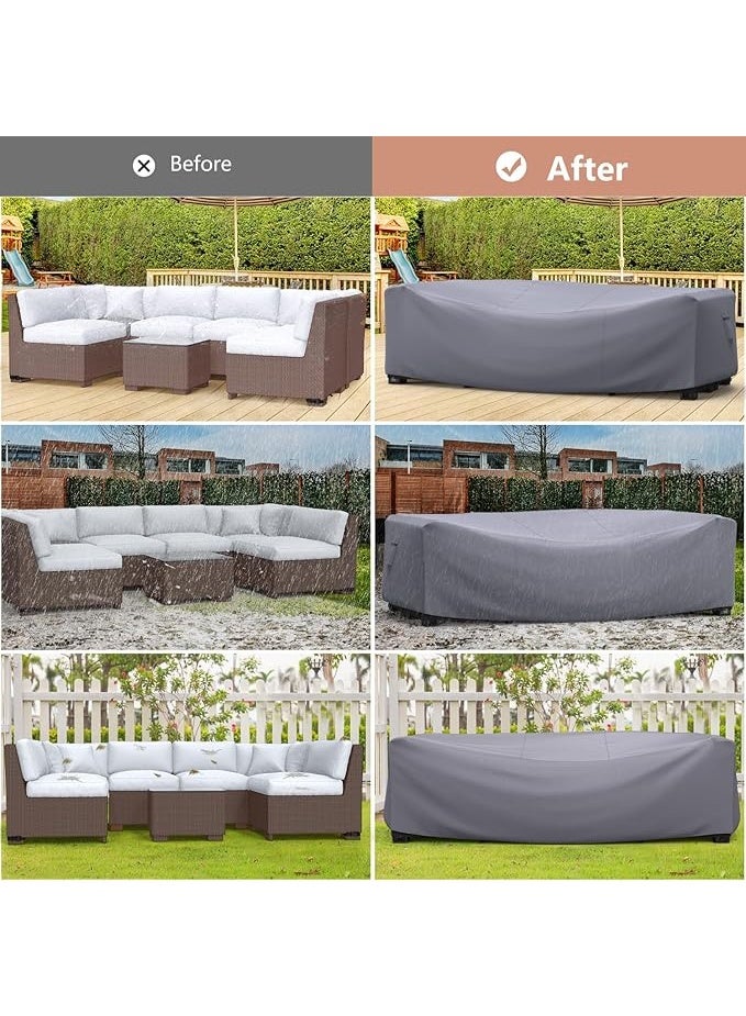 غطاء أثاث الفناء الخارجي، مجموعة أغطية كنبة مقسمة مقاومة للماء ومتينة، غطاء طاولة وكراسي الفناء 3.25 م طول × 2.1 م عرض × 71 سم ارتفاع، رمادي - Image 2