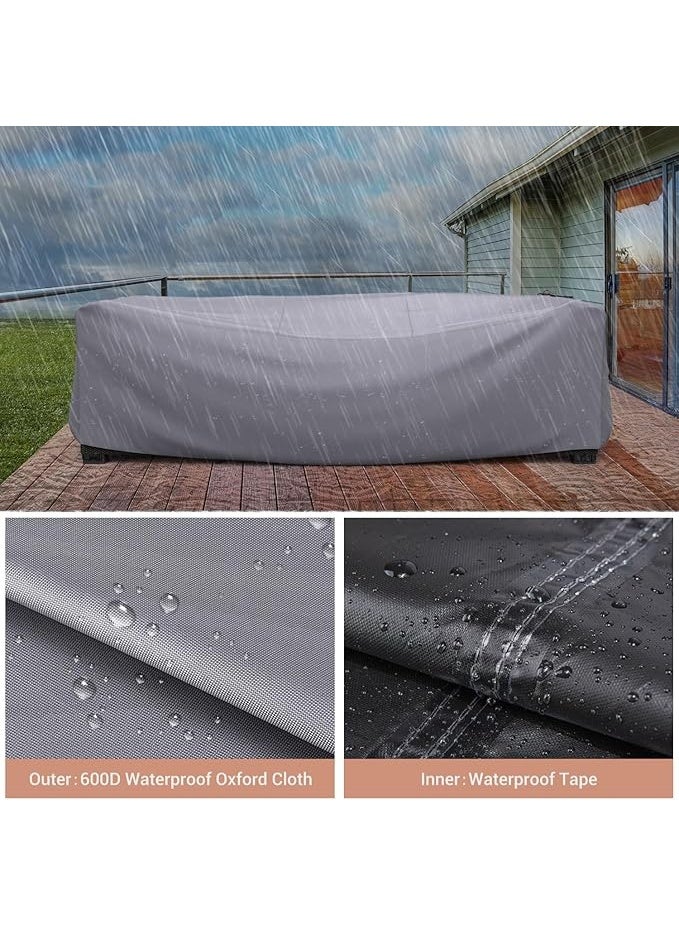 غطاء أثاث الفناء الخارجي، مجموعة أغطية كنبة مقسمة مقاومة للماء ومتينة، غطاء طاولة وكراسي الفناء 3.25 م طول × 2.1 م عرض × 71 سم ارتفاع، رمادي - Image 4