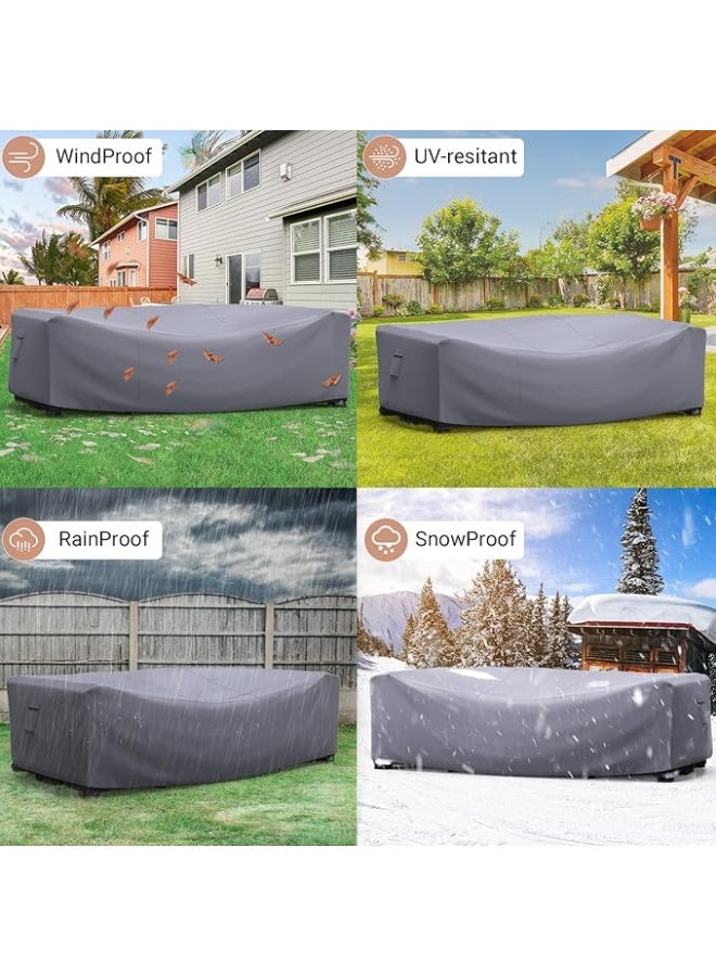 غطاء أثاث الفناء الخارجي، مجموعة أغطية كنبة مقسمة مقاومة للماء ومتينة، غطاء طاولة وكراسي الفناء 3.25 م طول × 2.1 م عرض × 71 سم ارتفاع، رمادي - Image 3
