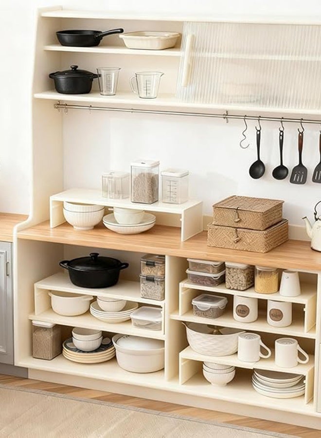 RollsTimi  Cabinet Shelf Expandable Organizer Riser Storage Space Saver Stackable for Kitchen Pantry Cupboard Under Sink Countertop White Simple Houseware Counter - Image 4