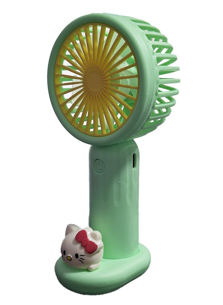Generic - Portable handheld Fan with a cute cartoon design inspired by a beloved character, It comes in a cute green color and is small and lightweight small size and easy to carry by hand or put in bag, equipped with USB easy to charge at any time, on/off button, multiple air speeds, nice gift for kids - Image 1