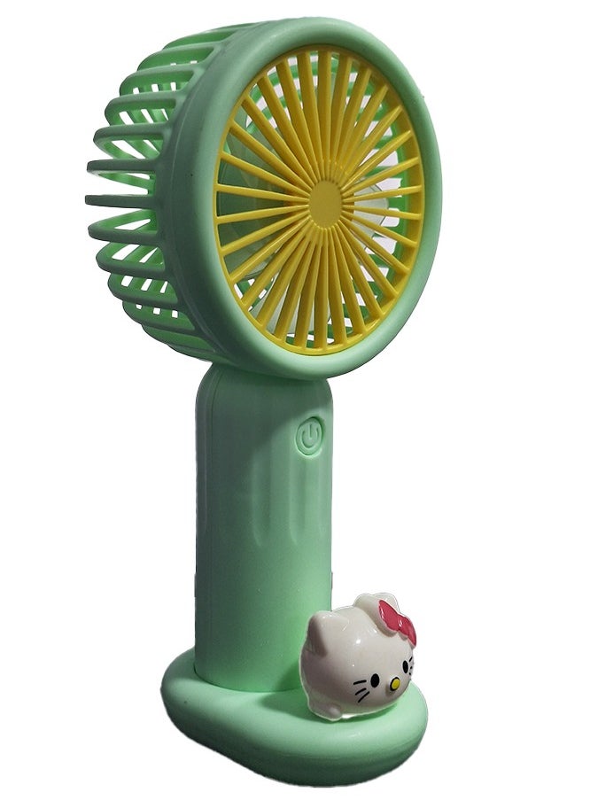 Generic - Portable handheld Fan with a cute cartoon design inspired by a beloved character, It comes in a cute green color and is small and lightweight small size and easy to carry by hand or put in bag, equipped with USB easy to charge at any time, on/off button, multiple air speeds, nice gift for kids - Image 1