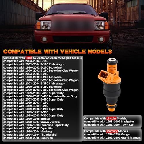 WINNEWBEAUTY Upgraded Set of 8 Fuel Injectors Compatible with Ford Lincoln Mercury Mustang Vehicles46L 50L 54L 58L E150 E250 E350 F150 F250 F350 Fuel Injector Kit Replace OE 0280150943 0280150939 0280150909 - Image 3