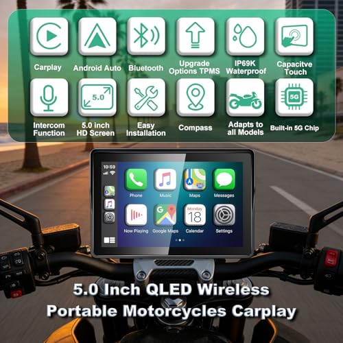 YZW 2026 YZW GPS Carplay 5 inch for Motorcycle with Wireless CarPlay Android Auto IP69K Waterproof Touch Screen GPS Navigation Supports Bluetooth SiriGoogle Voice Control Custom Boot Logo Bracket - Image 3