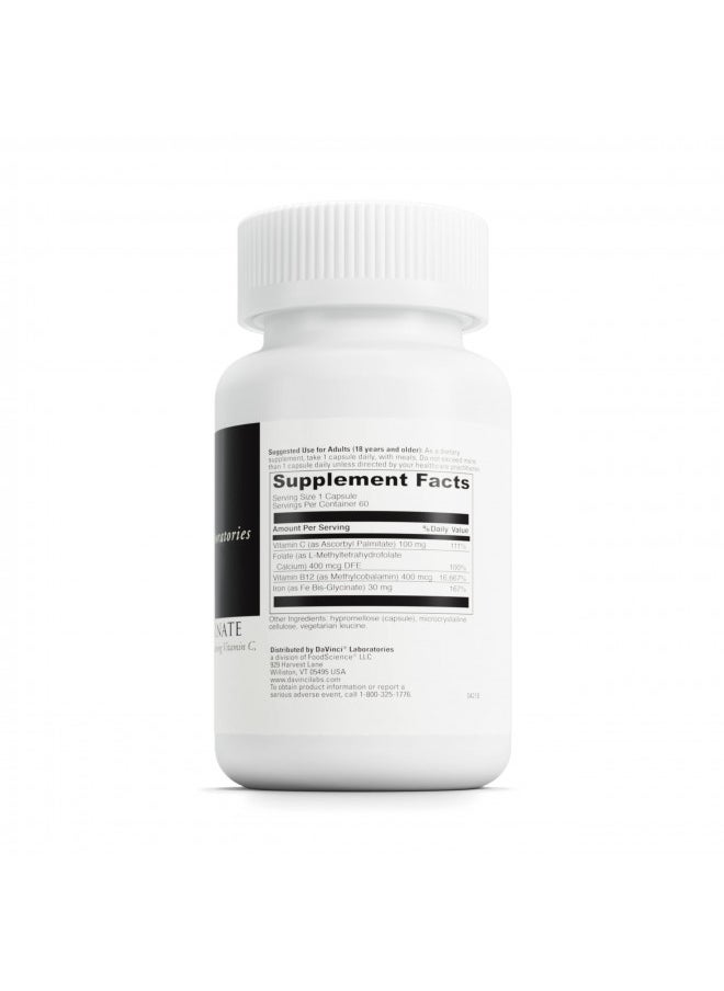 Davinci Davinci Labs Iron Bis Glycinate   Gentle Iron Supplement For Women & Men   Help Support Hemoglobin Production & Normal Energy Levels With Vitamin C & More   Vegan   60 Vegetarian Capsules  - Image 1