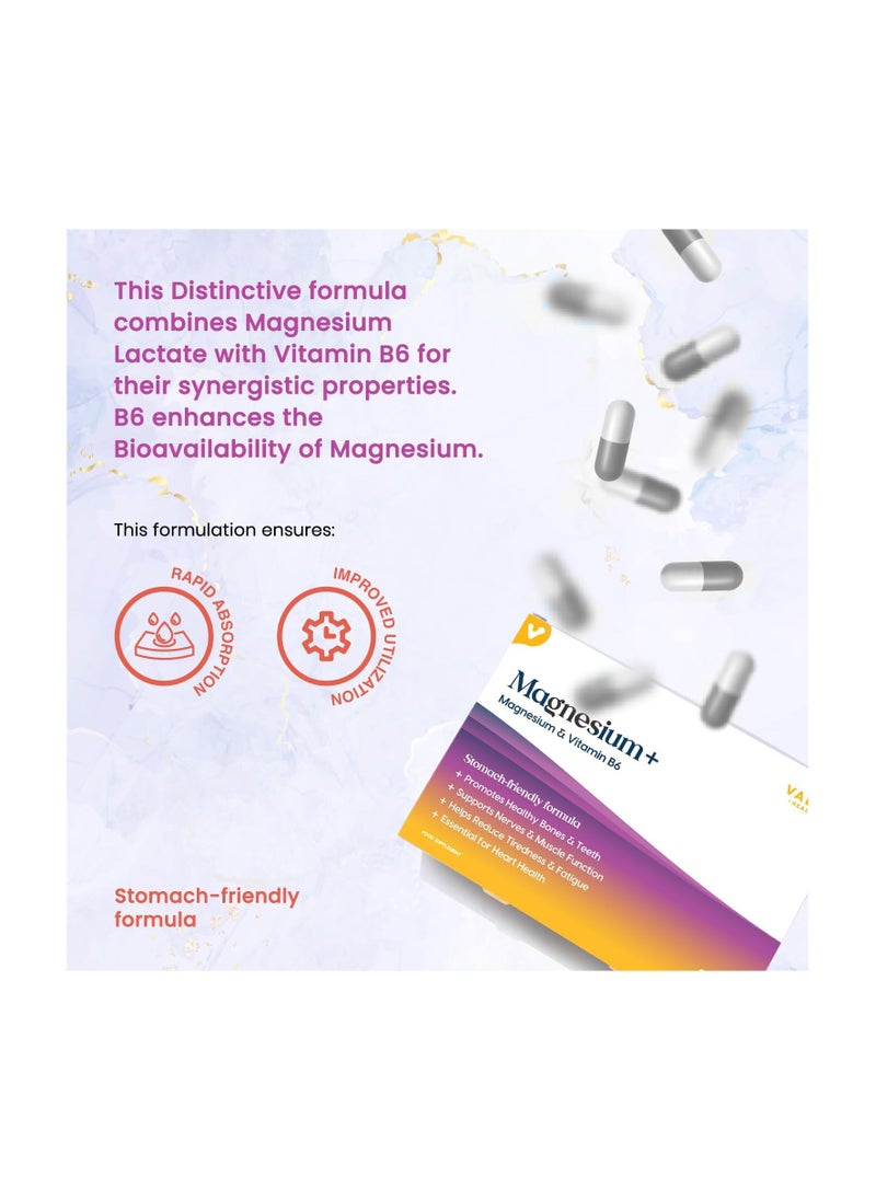 VALEO - Magnesium With Vitamin B6 2x Absorption Muscle Recovery Bone And Heart Health 56 Capsules Pack - Image 1