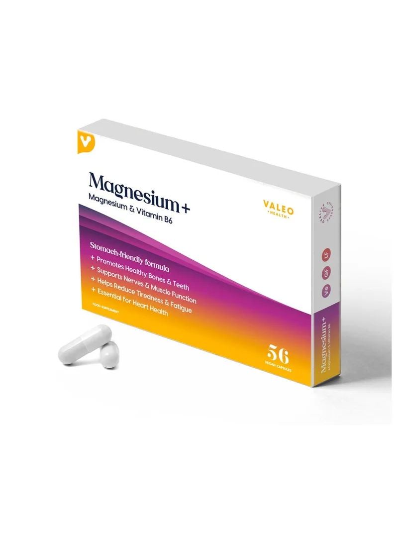 فاليو فاليو مغنيسيوم مع فيتامين ب6 | امتصاص مضاعف، تعافي العضلات، صحة العظام والقلب| العبوة 56 كبسولة