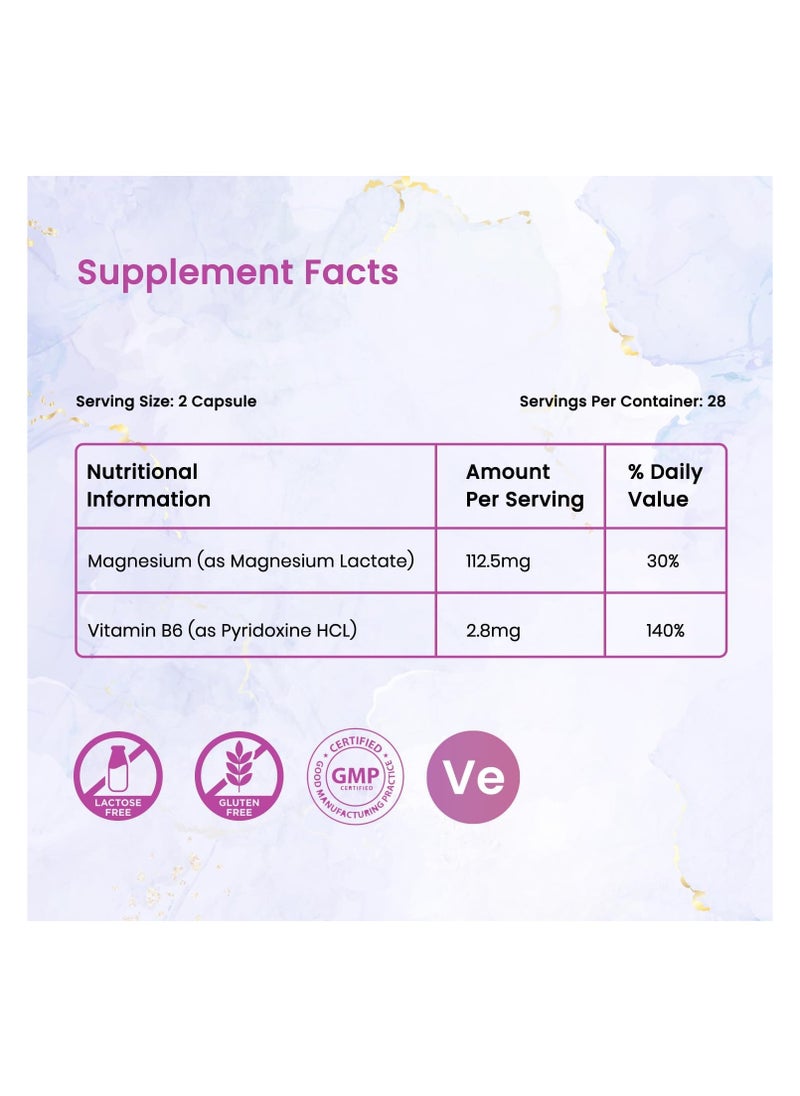 VALEO - Magnesium With Vitamin B6 2x Absorption Muscle Recovery Bone And Heart Health 56 Capsules Pack - Image 1