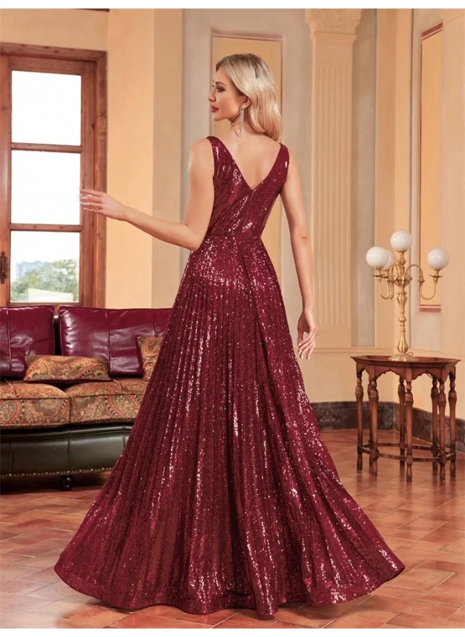 Madam Uniq Wine Sequin Long Bodycon Dress for Bridesmaids - Elegant Evening Gown