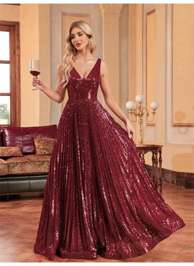 Madam Uniq Wine Sequin Long Bodycon Dress for Bridesmaids - Elegant Evening Gown