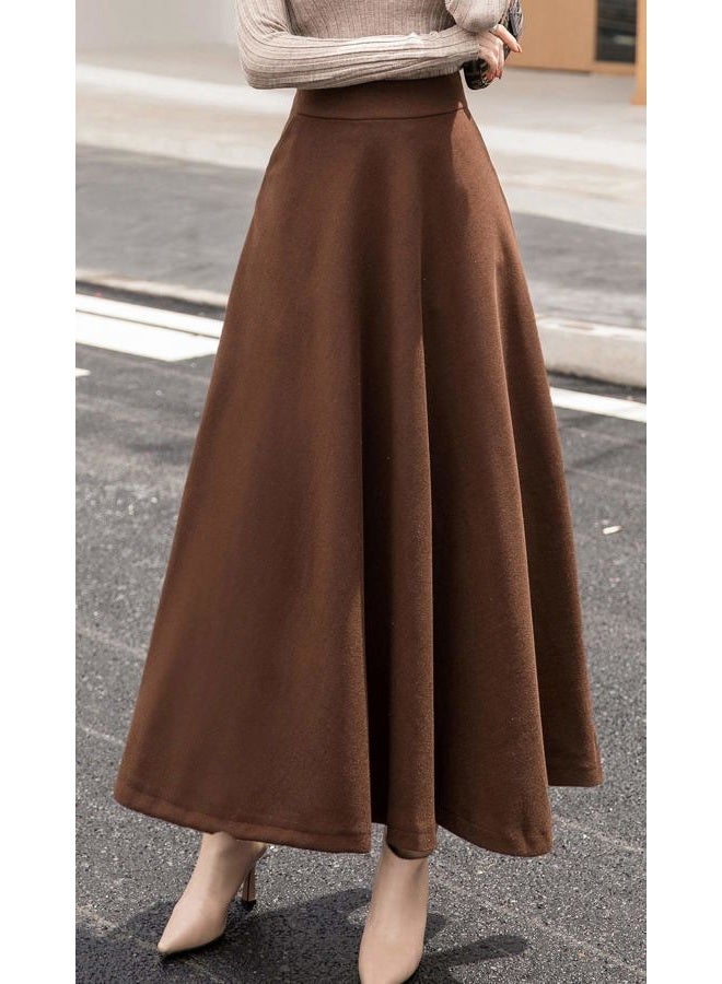chouyatou Women's Fall Winter A-Line Swing Pleated Long Maxi Wool Skater Skirts, Pocket-brown, L - Image 4