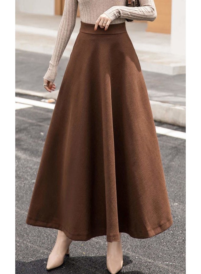 chouyatou Women's Fall Winter A-Line Swing Pleated Long Maxi Wool Skater Skirts, Pocket-brown, L - Image 3